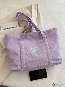 Sac fourre-tout en velours côtelé rose personnalisé pour femmes, grande capacité, en tissu coton, pour le shopping, les courses, l'école, le travail, sac à main à bandoulière - Product Image 4