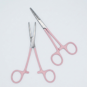 Pinces chirurgicales durables en acier inoxydable avec poignées ergonomiques roses. Outils de précision de haute qualité présentés - Product Image 1