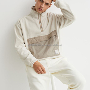 Oem Quarter Zip Oversized Sweatshirt Big Zipper Pouch Pocket <b>Brown</b> Trims Drop Shoulder Light Weigh Sherpa Pullover - Product Image 4