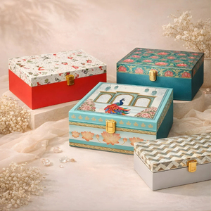 Caja Metálica Turquesa Hecha a Mano con Tapa Recortada con Filigrana Dorada, Caja de Almacenamiento Cuadrada para Decoración de Fiestas Diwali, Cesta Decorativa - Product Image 4