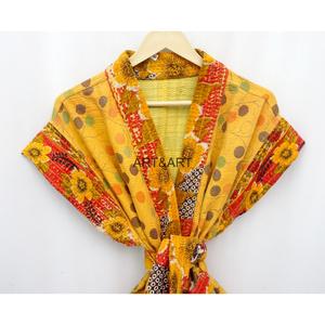 Vintage Unisex Plus Size Short Kantha Quilted Kimono <b>Jacket</b> Floral Print Knitted Fabric <b>Winter</b> <b>Maternity</b> Summer Lounge - Product Image 3