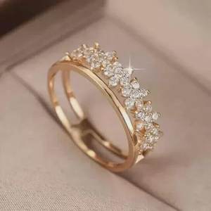 Anillo Floral de Doble Banda con Diamante Redondo Cultivado en Laboratorio en Oro Sólido de 14k, un Regalo Elegante para Mujeres, Ideal para Bodas, Aniversarios y Fiestas - Product Image 2