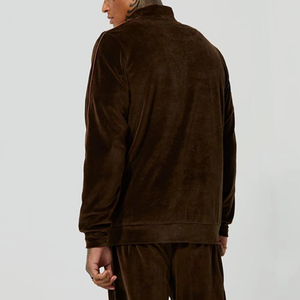 Ensemble de survêtement en velours épais personnalisé pour homme, avec sweat-shirt à col cheminée et passepoil, et ensemble assorti en polaire vierge, vente en gros, fabricant, pour la vente en gros - Product Image 3