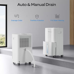 21 Pt. 1600 mq. Bianco 1600 mq. Deumidificatore con secchio e tubo di scarico per cantine, garage e ambienti umidi - Product Image 4