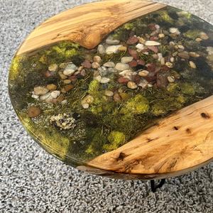 Riverstone Woodland Wooden Moss <b>Epoxy</b> <b>Table</b> Handmade Round Nature Inspired <b>Coffee</b> <b>Table</b> Rustic Luxury Artistic Home Decor <b>Table</b> - Product Image 6