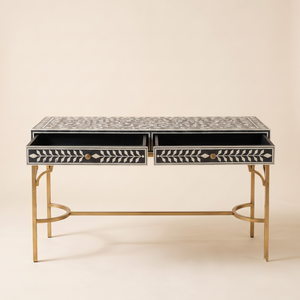 Table console moderne de luxe en os incrusté avec rangement pour salon, salle à manger, design floral, pieds en laiton, décoration intérieure - Product Image 5