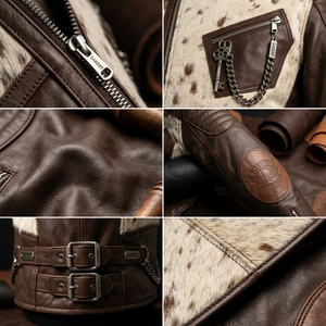 Chaqueta de Cuero con Pelo de Vaca Personalizada para Hombre, Venta al por Mayor, Abrigo de Invierno de Primera Calidad con Estampado Animal Real, Proveedor - Product Image 6