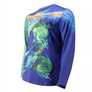 Chemise de pêche à manches longues pour homme, impression numérique, séchage rapide, polyester, col rond, décontractée, logo frontal, tricotée, coupe classique - Product Image 4