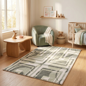 Alfombra de Lana Tejida a Mano Urban Matrix Gris Marfil, Alfombra Moderna Abstracta Geométrica Antideslizante para Sala de Estar, Interiores de Hotel - Product Image 4
