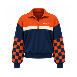 Eighty8 Sports Custom Quarter Zip Pullover <b>Sweatshirt</b> Orange <b>Navy</b> Ribbed Cuffs Winter 100% Polyester Breathable - Product Image 1