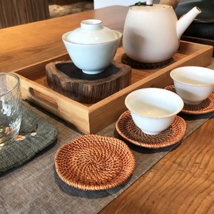 Sous-verres de casserole de tasse de rotin de bambou tissé anti-dérapant de haute qualité Sous-verres en pierre absorbants de Style classique brillant pour boissons - Product Image 6