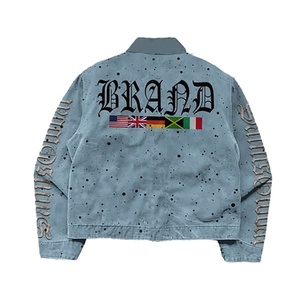 Nueva Llegada Chaqueta Vaquera Ligera para Hombre Saints Global, Corte Holgado, con Cremallera, Estilo Urbano, Letras Bordadas - Product Image 3