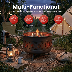 Modern Round Wood Burning Firepit Outdoor Backyard Garden <b>Fire</b> <b>Pit</b> with BBQ Grill Cooking Accessories NP-FP010 - Product Image 2