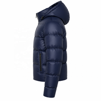 Veste matelassée à capuche bleu marine pour homme, décontractée, hiver, fermeture éclair, rembourrage en polyester, coupe-vent, coupe ajustée, longueur normale