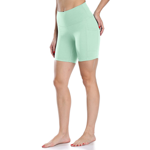 Shorts Deportivos de Cintura Alta Color Verde Menta para Mujer, con Bolsillos, Transpirables, Cintura Elástica, Tejido de Punto, Estilo Casual - Product Image 3