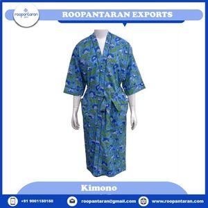 Bata de mujer con estampado floral, manga corta, cuello en V, largo hasta la rodilla, 100% poliéster, informal, para verano, con cierre de cordón, a precio económico. - Product Image 2