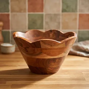 Acacia Wood Decorative <b>Bowl</b> Handmade <b>Wooden</b> Serving <b>Bowl</b> with Scalloped Flower Edge <b>Large</b> Fruit <b>Bowl</b> for Dining Table Kitchen - Product Image 5