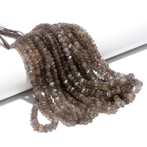 ลูกปัดมูนสโตนสีเทาขนาด7-9มม. รูปทรงกลมยาว16นิ้วสำหรับแกะสลักหินรูปแตงโมธรรมชาติ - Product Image 1