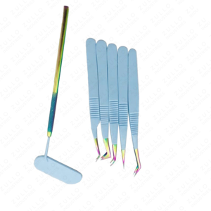 แหนบต่อขนตาเคลือบสีฟ้าสกายบลู พร้อมปลายสีรุ้ง และชุดกระจกติดขนตา สำหรับมืออาชีพ - Product Image 4