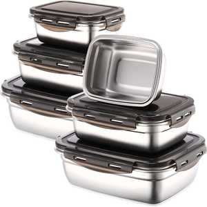 2 Pack Rectangle Stainless Steel Lunch Box Set <b>Stackable</b> Metal Food <b>Storage</b> <b>Container</b> Portable Eco Friendly Teenagers Children - Product Image 5