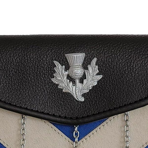 Sporran semi-formel fait main en cuir véritable, motif drapeau écossais, avec emblème de chardon sur la rabatte, accessoires Highland - Product Image 4