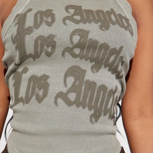 Débardeur en tricot pour femme, imprimé Los Angeles, col rond, sans manches, style streetwear, gris - Product Image 3