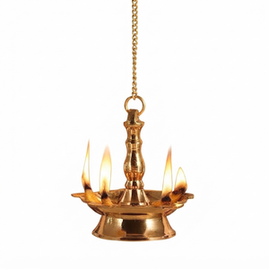 Handmade <b>Antique</b> Brass Hanging 5 Wicks Diya Oil <b>Lamp</b> Stand Decor Wholesale Indian Traditional Temple Puja Oil <b>Lamp</b> Decor Items - Product Image 1