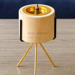 Quemador de Incienso Moderno y Ecológico de Madera de Pino con Soporte de Trípode de Metal Dorado |   Incienso Mubkhara en Forma de Cono, Decoración para el Hogar, Multicultural - Product Image 1