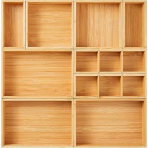 Ensemble de 9 organiseurs de tiroirs en bambou pour cuisine, maquillage, bureau, rangement de thé, couverts et ustensiles - Product Image 1
