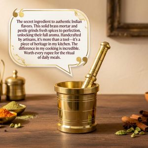 Premium Handmade Brass Mortar and Pestle Traditional Spice <b>Grinder</b> for Herbs Masalas Garlic Kitchen Use - Product Image 2