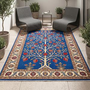 Alfombra de Lana de Lujo con Diseño de Árbol de la Vida, Hecha a Mano, con Diseño Floral Tradicional de Granada, Alfombra Decorativa para Sala de Estar - Product Image 5