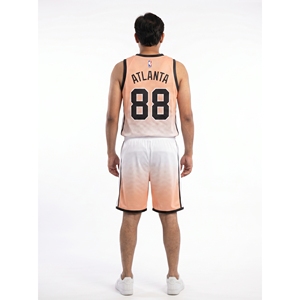 Ensemble d'uniformes de basketball personnalisés pour hommes, sublimés, séchage rapide, été, col en V, couleur dégradée, style rétro, AeroSwift, tricot plat - Product Image 2