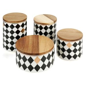 Pot de rangement durable en bois de manguier avec impression émaillée pour aliments secs, ustensile de cuisine - Product Image 4