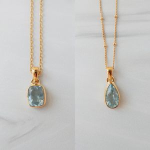 สร้อยคออะความารีน จี้ทองเวอร์เมล์ สร้อยคอเงินแท้ เครื่องประดับประจำเดือนมีนาคม ผู้จำหน่ายขายส่ง - Product Image 4