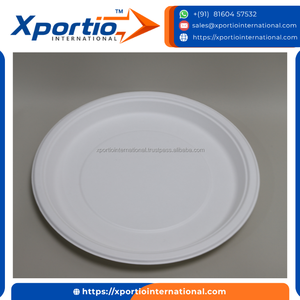 Assiettes rondes en bagasse Xportio International, robustes, jetables, de qualité alimentaire, résistantes à l'huile, pour la restauration, export en vrac - Product Image 2