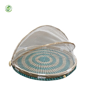Seagrass food <b>cover</b> with navy blue pattern Kitchenware and <b>table</b> decoration Wholesale eco-friendly Made in Vietnam - Product Image 2