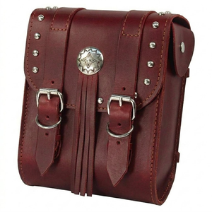 Sac de selle arrière classique pour moto avec clous décoratifs – Bagage de voyage aspect cuir vintage avec franges et conchos pour motard - Product Image 3