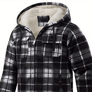 Veste en flanelle décontractée à capuche pour homme, automne-hiver, style vintage, polaire ajustée, respirante, écologique, personnalisable, avec poches - Product Image 4