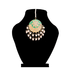 Cadena floral Kundan india para mujer, Maang Tikka chapada en oro con piedras de esmeralda, venta al por mayor, estilo bohemio - Product Image 2
