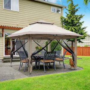 Tenda a baldacchino a 4 lati in rete di garza 3.6x3.6m, in tessuto Oxford bianco, con struttura in ferro verniciato, doppio tetto a sbalzo ad angolo retto, portatile, apertura con un solo pulsante - Product Image 2