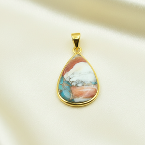 Colgante de Turquesa Ostra en Forma de Lágrima, Plata de Ley 925, Joyería Hecha a Mano, Chapado en Oro Rosa y Oro Amarillo, Colgante de Gema de Diseño - Product Image 1