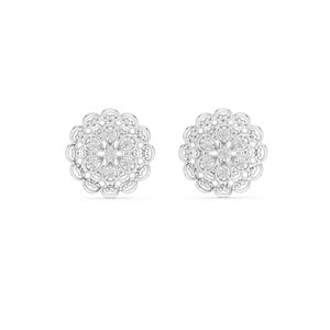 Juego de pendientes florales minimalistas con diamantes cultivados en laboratorio en oro blanco macizo de 18 quilates para compromiso, boda, fiesta, regalo, uso diario para mujer - Product Image 1