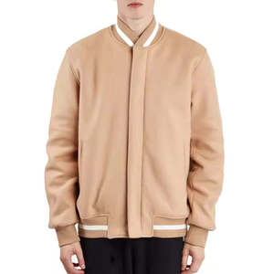 Blouson bomber beige pour homme, col montant, fermeture éclair, en coton, décontracté, pour l'automne, coupe classique, couleur unie - Product Image 1