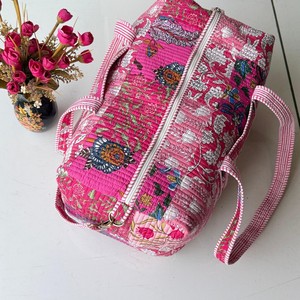 Hand Block Printed Cotton Duffel <b>Bag</b> Lightweight Durable Weekender Travel <b>Bag</b> Handmade Quilted <b>Overnight</b> Women Blue Large - Product Image 1