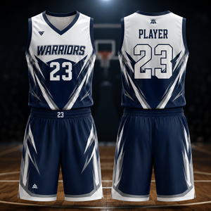 Conjunto de Uniforme de Baloncesto Warriors para Hombre, Camiseta sin Mangas con Cuello en V, Pantalones Cortos, Impresión Sublimada, Absorbe la Humedad, Ajuste Atlético - Product Image 1
