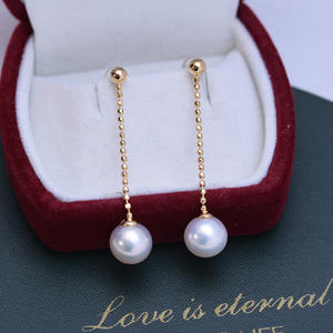 Pendientes Colgantes de Perlas Redondas Blancas de Agua Dulce de 9-10 mm, Plata S925 con Luz Intensa y Pequeñas Imperfecciones, Venta al por Mayor en Vivo - Product Image 2