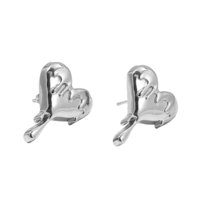 Boucles d'oreilles clous en acier inoxydable plaqué or, design tendance en forme de cœur pour fiançailles - Product Image 3