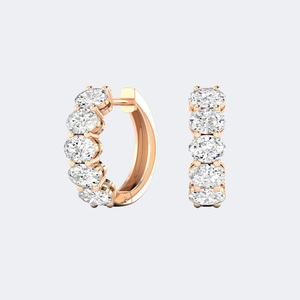 Pendientes de Aro Huggie con Diamantes Cultivados en Laboratorio de Oro Amarillo, Corte Ovalado de 2.00CTW, Engaste de Puntas Compartidas, Pequeños y Delicados, para Mujer, Regalo de Boda, Fiesta - Product Image 6