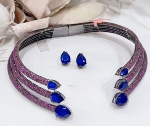 Glamorous Premium Quality Silver Plating CZ Stones Look <b>Statement</b> Collar <b>Necklace</b> and Earrings Set for Women's Wear Collection - Product Image 2