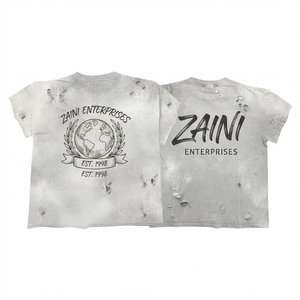 Men Premium 240 GSM 100 Cotton Acid Wash T Shirt Vintage <b>Light</b> Grey Distressed Custom Screen Print Logo Oversized OEM ODM - Product Image 1